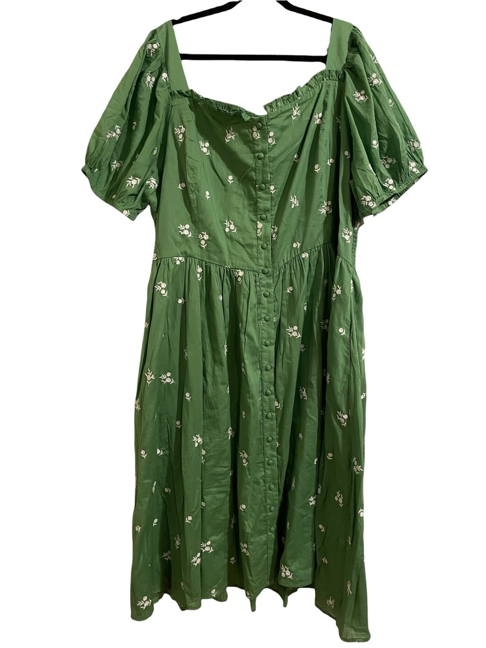JESSAKAE Juniper Dress in Cool Green Floral Embroidered Cotton Puff Sleeve 4X